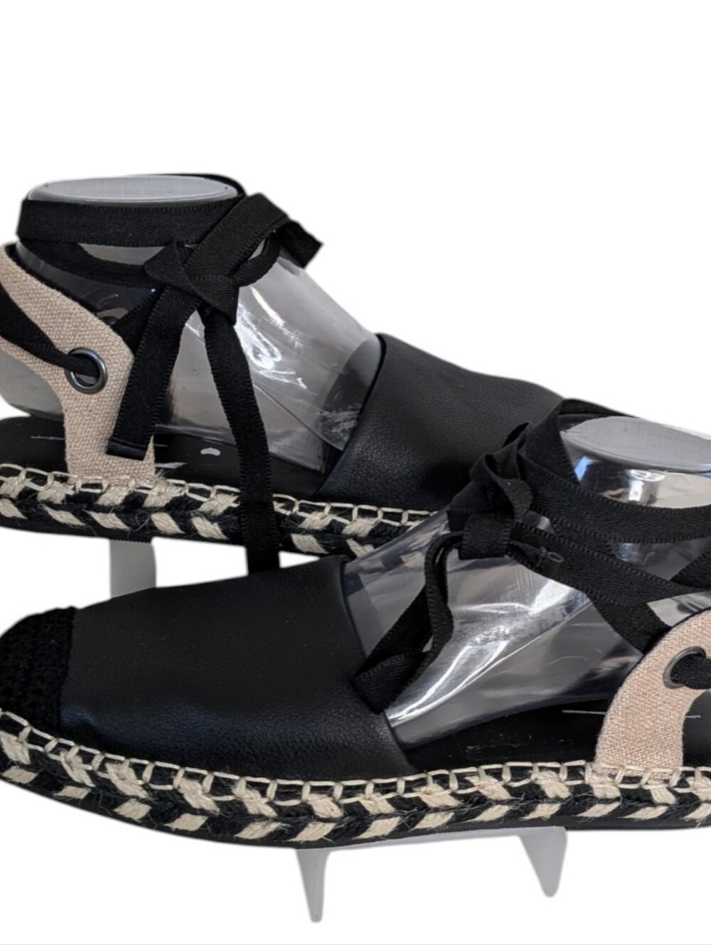 Linea Paolo Black and Beige Lace-Up Espadrille Flats... Size 7.5 - Picture 4 of 7